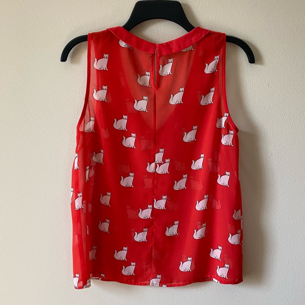 ZARA Red Cat Print Sleeveless Blouse - Picture 3 of 9